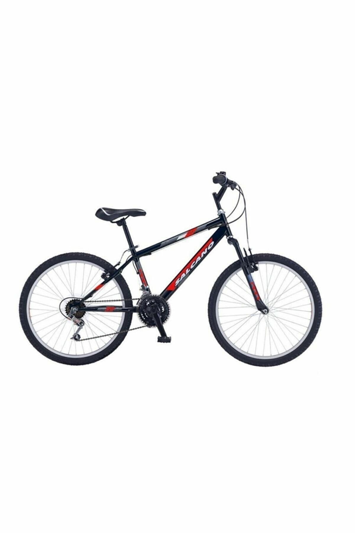 Salcano Sole 24 V 24 Jant (140-155 cm Boy) Pabuç Fren 21 Vites Çocuk Dağ Bisikleti-Siyah Kırmızı Koyu Gri