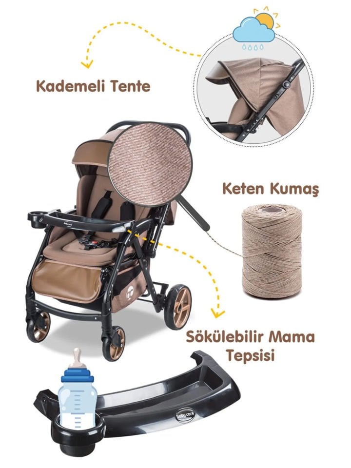 Babycare Combo Maxi Pro Çift Yönlü Bebek Arabası Kahverengi