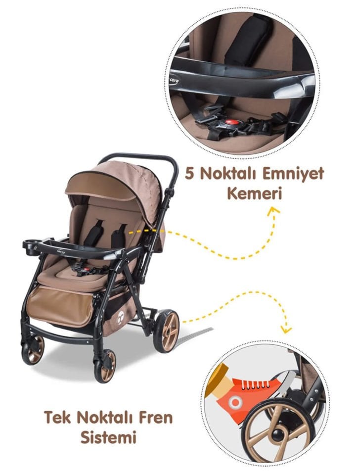 Babycare Combo Maxi Pro Çift Yönlü Bebek Arabası Kahverengi
