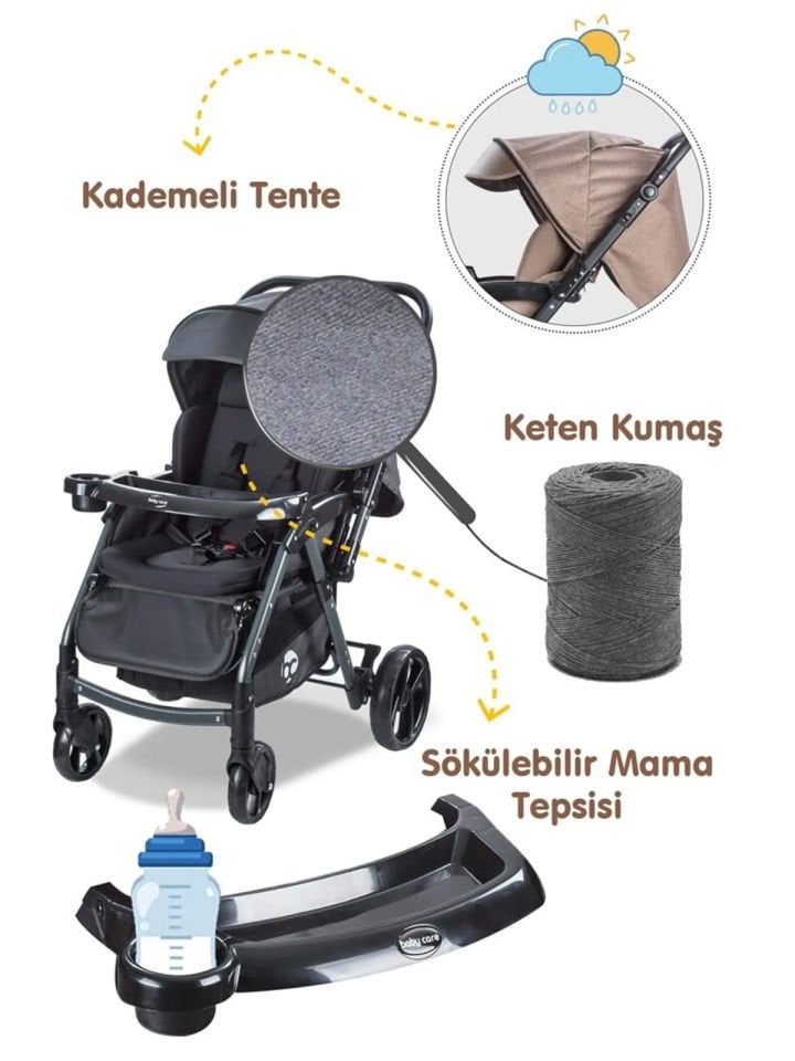 Babycare Combo Maxi Pro Çift Yönlü Bebek Arabası Siyah