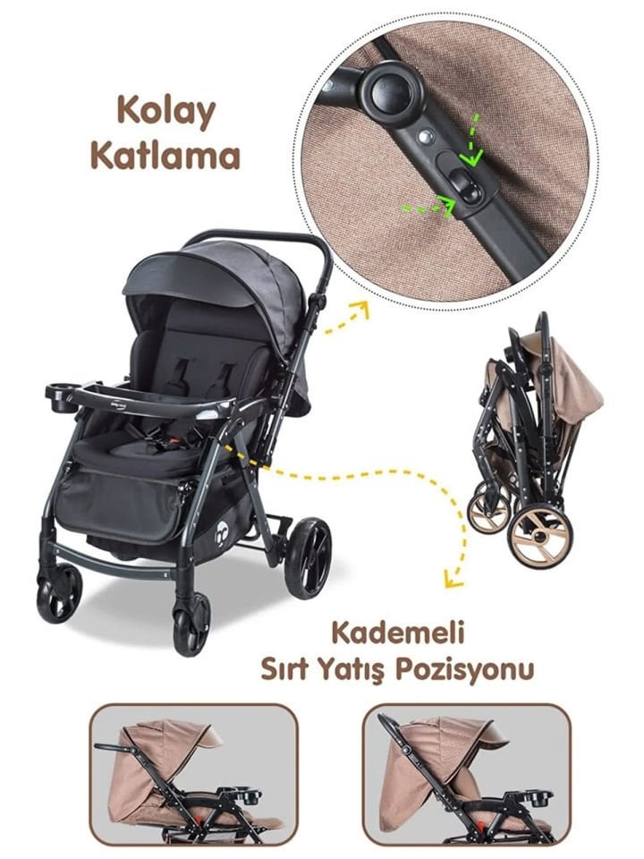 Babycare Combo Maxi Pro Çift Yönlü Bebek Arabası Siyah