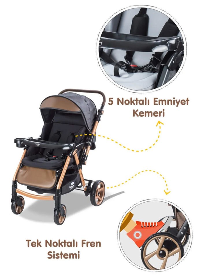 Babycare Combo Maxi Pro Çift Yönlü Bebek Arabası Gold Siyah
